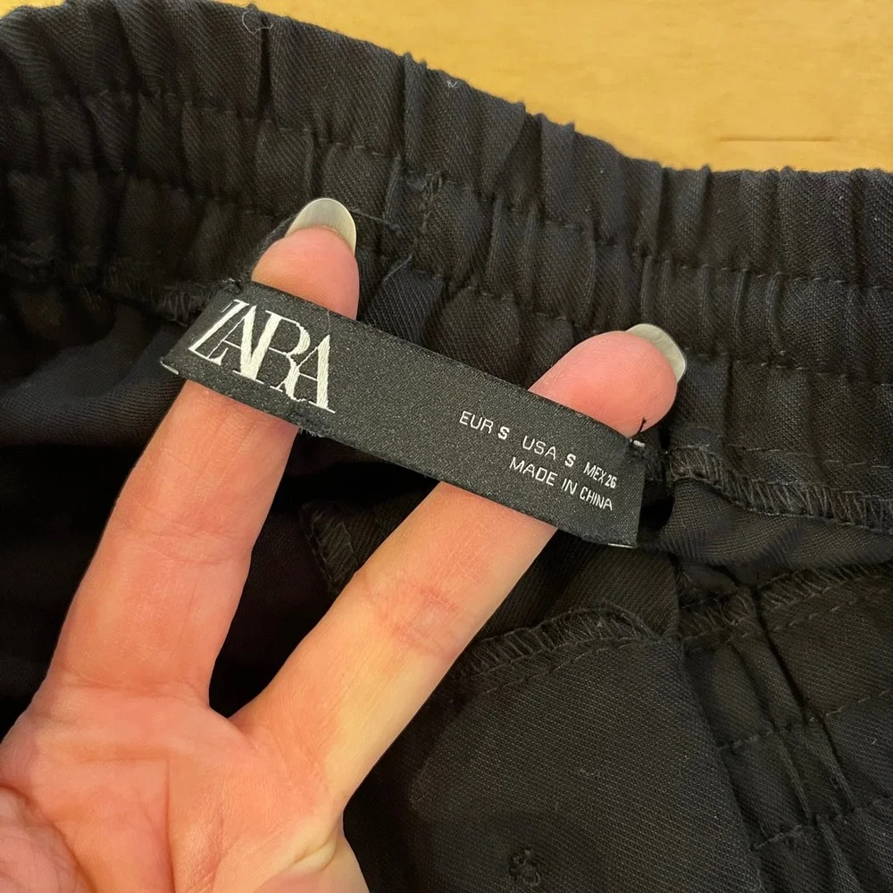 ZARA Black Cargo Pants Drawstring Waist Pockets Jogger Style Women's‎ Small